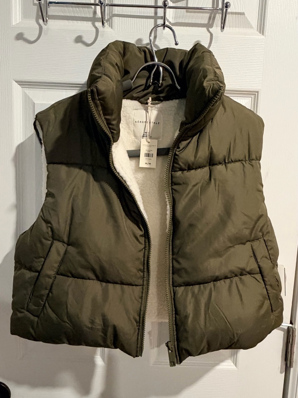 NWT Aéropostale Olive Green Sherpa Lined Puffer Vest Women’s M